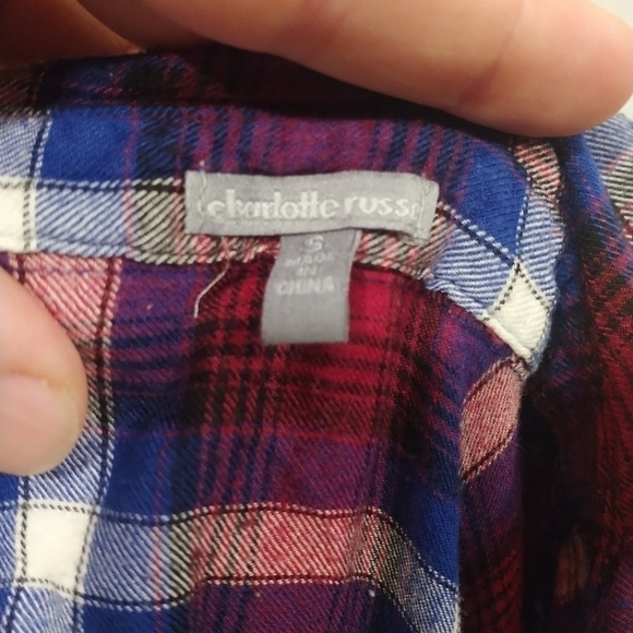 Charlotte Russe Red Blue Plaid Button Down Top Size Small - Picture 4 of 4